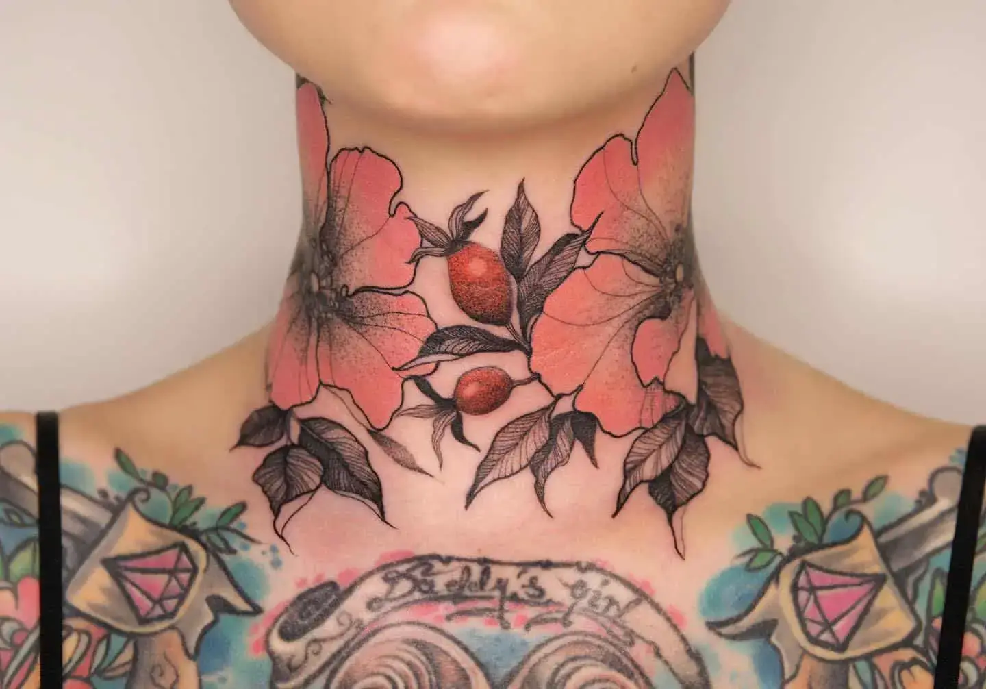 throat female neck tattoo